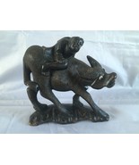 Antique Japonais Sculpture Bois De Eau Buffalo Wtth Enfant Riding - £60.09 GBP