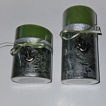 2 VTG Capri Candle Designs Green Pillar Candle Lot Set 4&quot; 6&quot; Dove Scente... - £31.61 GBP
