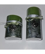 2 VTG Capri Candle Designs Green Pillar Candle Lot Set 4&quot; 6&quot; Dove Scente... - £31.03 GBP
