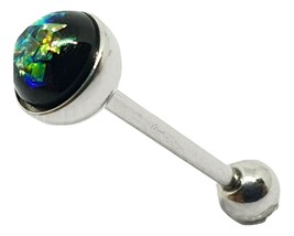 Tongue Bar Opal Set Dark Green Gemstone 14g (1.6mm) Earring 316L Steel 16mm - £4.95 GBP