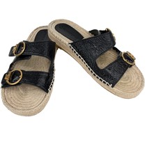 Tory Burch Shelby Sandals Black Textured Leather Slides 9M  - £70.88 GBP