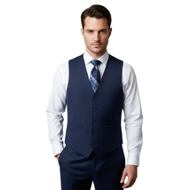 Men's RENOIR Vest Wool 140's Adjustable, Two Pockets 508-19 Navy Blue image 3