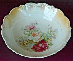 Antique Germany 1900&#39;s Cabbage Roses Handpainted Decorative Bowl Dish Floral 9&quot; - £34.95 GBP