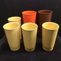Tupperware Lot of 6 Plastic Cups Tumblers 873 1348 Harvest Gold Brown Orange - £15.55 GBP