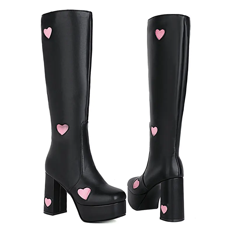 Lasyarrow 2024 Trend  Boots Heart-shaped Design Zipper Platform High Heel Shoes  - £305.97 GBP