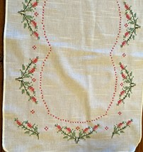 Vintage Floral Embroidered Table Runner/Dresser Scarf 38.25&quot; x 14&quot; - £11.55 GBP