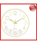 12-Inch Round Gold Clock - Silent Non-Ticking Battery Operated Decor - $32.97