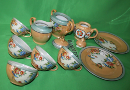 Vintage Japan Early 1900 Hand Painted Lusterware 12 piece Set Teapot Cups Plates - £71.21 GBP