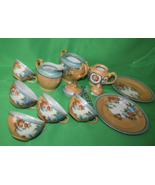 Vintage Japan Early 1900 Hand Painted Lusterware 12 piece Set Teapot Cup... - £70.06 GBP
