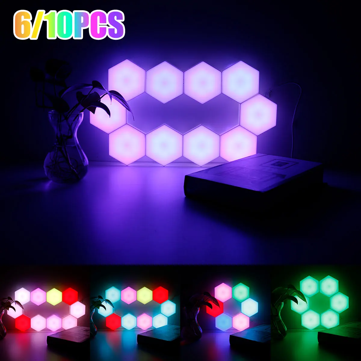 New 6/10pcs Hexagon Light Color Charging DIY LED Wall Lamp USB Powered RGB Honey - £260.42 GBP