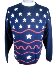 Villager men sweater acrylic Patriotic star stripe L USA flag crewneck pullover - £11.85 GBP