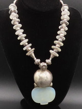 925 Silver - Vintage Etched Goddess Glass &amp; Bead Heavy Viking Necklace - NE3890 - £429.23 GBP