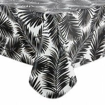 Black Palm Leaves White PEVA Tablecloth 60 x 84-in Chloride-Free Dining ... - $15.77