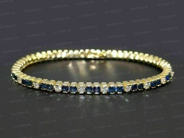 Delicate 4.55Ct Round Cut Simulated Sapphire Tennis Women&#39;s Bracelet 925 Silver - £163.49 GBP