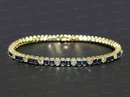 Delicate 4.55Ct Round Cut Simulated Sapphire Tennis Women&#39;s Bracelet 925 Silver - £160.83 GBP