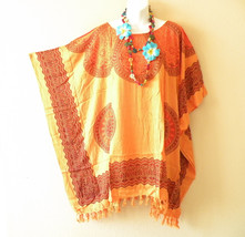 KB131 Orange Abstract Batik Plus Poncho Caftan Hippie Tunic Blouse Top u... - £19.90 GBP