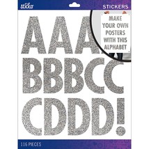 Alphabet Stickers, Regular X-Large, Silver Glitter Futura - $27.48