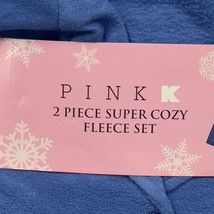 VTG Pink K Pajama Set Women Large Blue Fleece 2 piece Super Cozy Sleepwear - £29.55 GBP