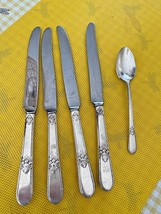 Vintage 1930&#39;s Set 1847 Rogers Bros Adoration Silver Plate Knives 4 &amp; Spoon 1 - $24.70