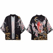 Harajuku 2022 Japanese Kimono Jacket Koi Fish Printed Hip Hop Men Japan Style St - £62.46 GBP