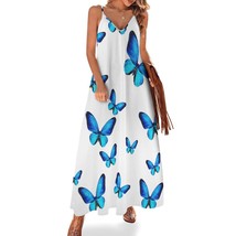 Mondxflaur Butterfly Blue Summer Dresses for Women V-neck Spaghetti Stra... - £26.31 GBP