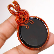 Black Onyx Gemstone Ethnic Wire Wrapped Handcrafted Pendant Copper 2.50&quot; SA 1482 - £4.00 GBP