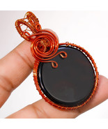 Black Onyx Gemstone Ethnic Wire Wrapped Handcrafted Pendant Copper 2.50&quot;... - £3.94 GBP