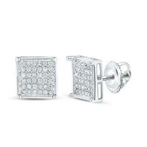 Diamond Stud Earrings Square 10k White Gold Men - £172.24 GBP