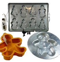 Lot Of 4 Gingerbread Baking Pans Silicon + Aluminum Cookie Loaf Cake Bread Pans - £17.93 GBP