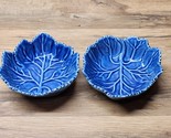 Olfaire Art Pottery Blue Leaf Dish 5&quot; Diameter Portugal - Set Of 2 - SHI... - $22.89