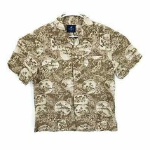 Caribbean Joe Beige/Cream Tropical Scene Hawaiian Button Front S/S Shirt Mens M - £10.23 GBP