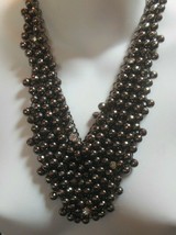 Vintage Silver-tone Grey Bead Cluster Dangle Chain Bib Runway Necklace Heavy 22&quot; - £43.36 GBP