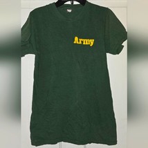 Vintage 80s Green Army T-Shirt with Yellow Lettering Single Stitch Size M - $24.64 CAD