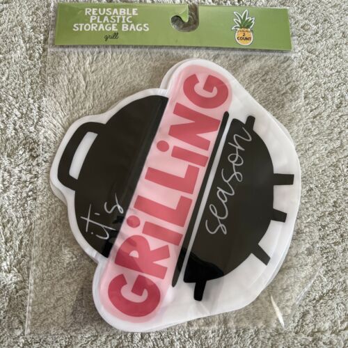 NEW Reusable Plastic Storage Bags It’s Grilling Season Black Red Grill 2... - $2.45