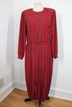 Vtg 80s Talbots 12P Red Geometric Dot Pleated Maxi Dress - £30.32 GBP