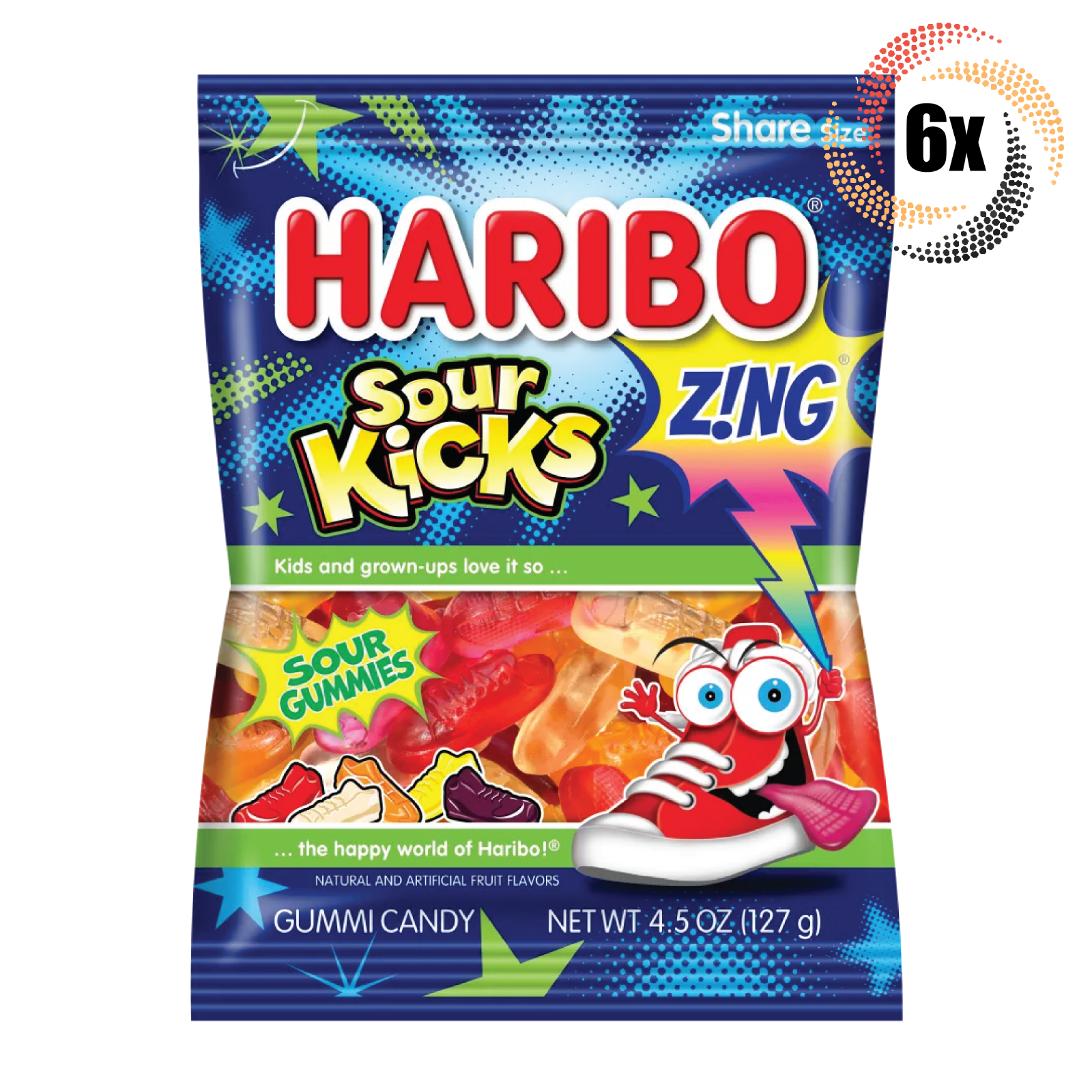 6x Bags Haribo Sour Kicks Z!NG Sour Gummi Candy Peg Bags | Share Size | 4.5oz - $21.93