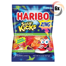 6x Bags Haribo Sour Kicks Z!NG Sour Gummi Candy Peg Bags | Share Size | ... - $21.93