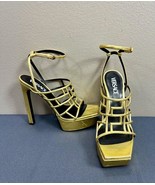 Authentic VERSACE Greca Maze Metallic Gold Leather Sandals Platform Heel... - £320.74 GBP