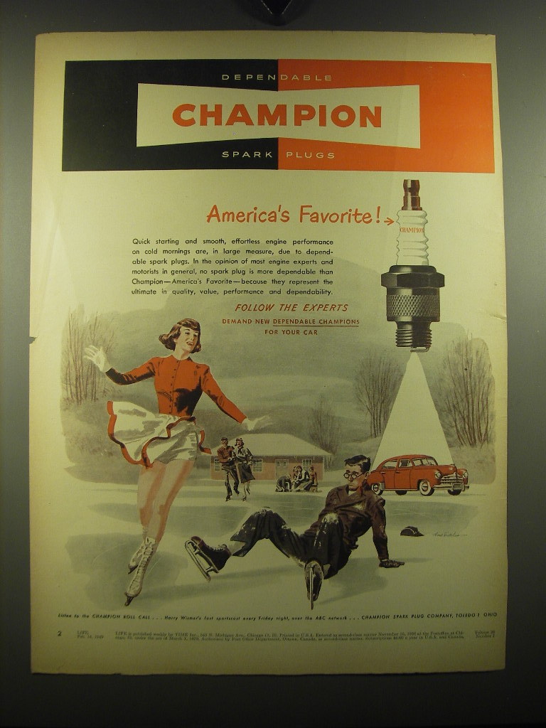 1949 Champion Spark Plugs Advertisement - $18.49
