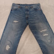Levi&#39;s 501 93 Blue Jeans Light Wash Button Fly Straight Leg Distressed - $42.95