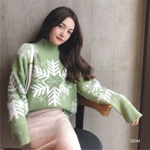 Green Christmas pullover wool woman snowflake, Ugly Xmas sweater her, st... - £64.25 GBP