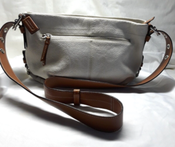 Coach Handbag Shoulder Crossbody Purse Leather Silver Hardware Beige 20&quot; drop - £47.08 GBP