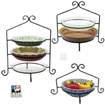 3 Wrought Iron Pie Stands Lot Single Double &amp; Triple Metal Rack Set Amish Usa - £86.12 GBP