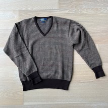 Polo by Ralph Lauren Vintage Wool V-neck Brown Herringbone Grandpa Sweater - £38.04 GBP