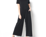 LOGO Lounge Lori Goldstein Regular Short Sleeve Jumpsuit- BLACK, SMALL - $38.46