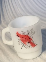 Vintage Fire King white glass mug anchor hocking Cardinal Chickadee Bird - £11.56 GBP