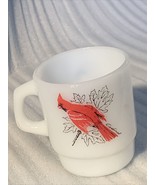 Vintage Fire King white glass mug anchor hocking Cardinal Chickadee Bird - $20.74 CAD