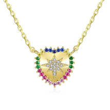 Pink &amp; Green Cubic Zirconia Star Heart Pendant Necklace - £13.58 GBP