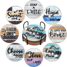 8 Pcs Diamond Coasters Farmhouse Painting with Holder DIY Inspirational ... - £14.13 GBP