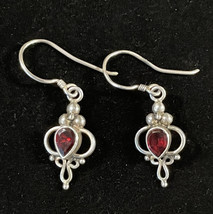 Vintage Sterling Silver 925 Red Garnet Beaded Dangle Earrings - £15.27 GBP